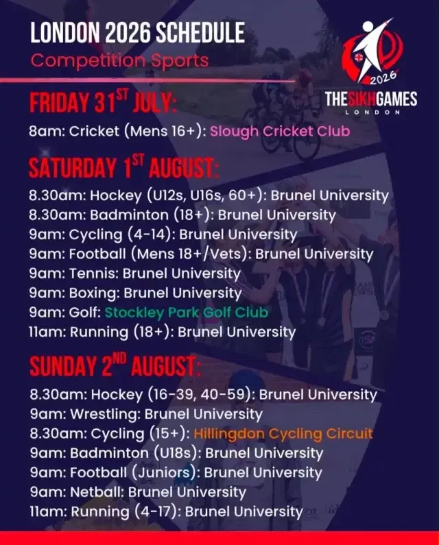 @thesikhgames schedule is live!

One more day to go until The Sikh Games begin. Don’t forget to book your FREE tickets via the link in our bio so you can come and support our students during their matches, and visit our stall with @khalsaprimaryslough full of sport and warrior-themed activities 💪🙌🏅